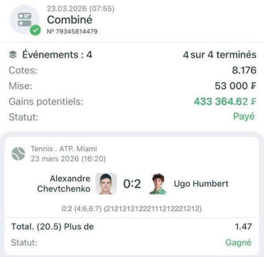 Ticket gagnant tennis
